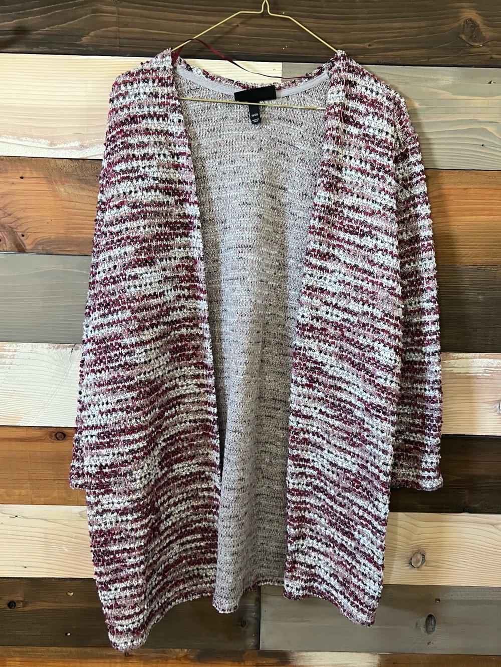 Lane Bryant Marled Burgundy and Cream Open Cardigan